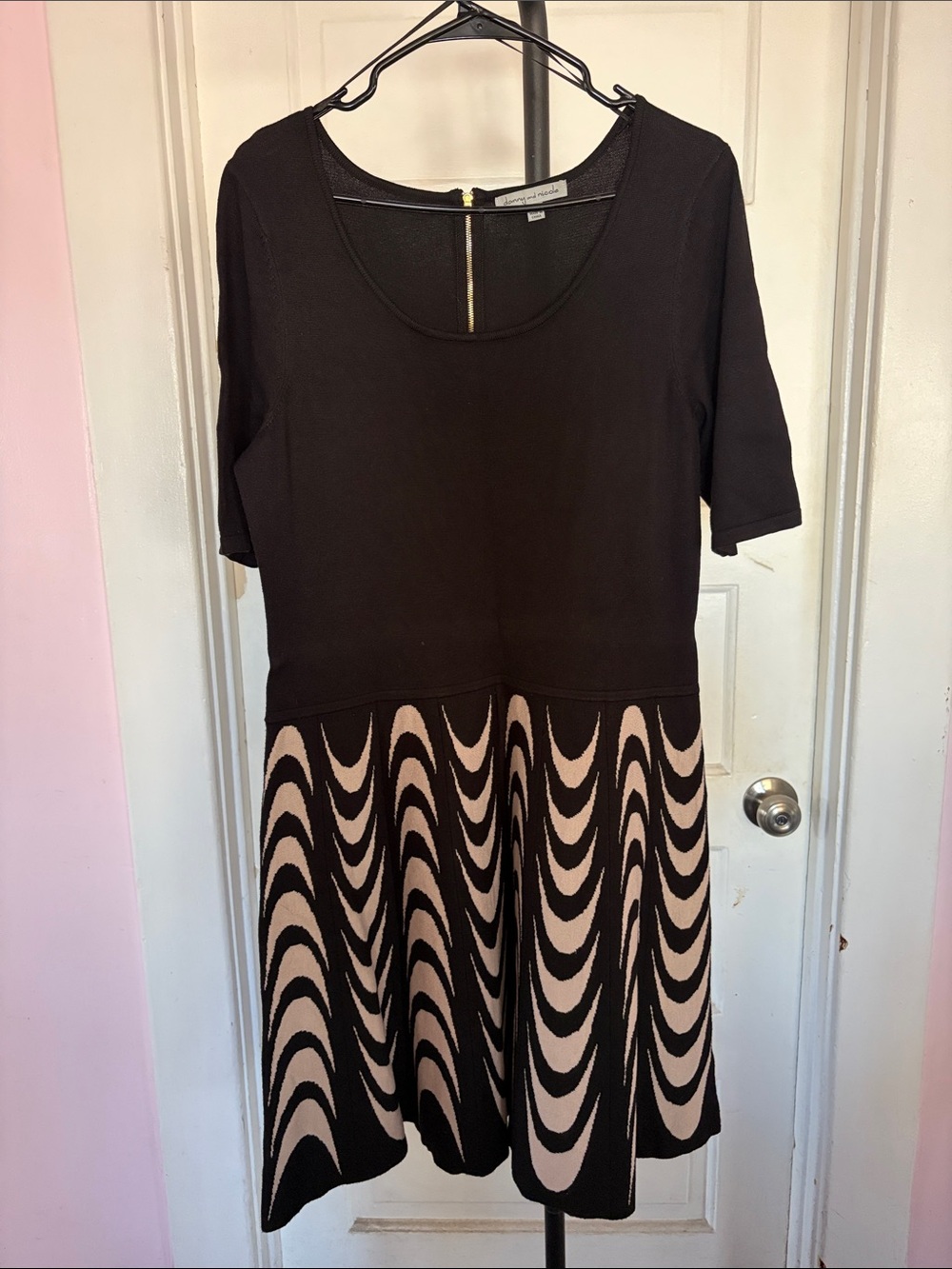 Danny & Nicole Black and Cream Midi Fit-and-Flare Dress